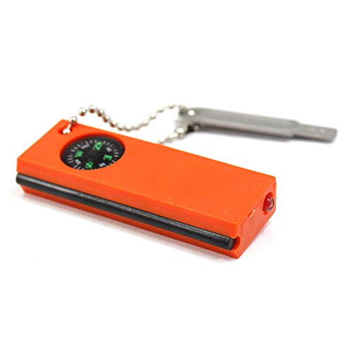 LED Travel Survival Flint Stone Fire Starter Lighter Camping Hiking Tools With Compass Compass