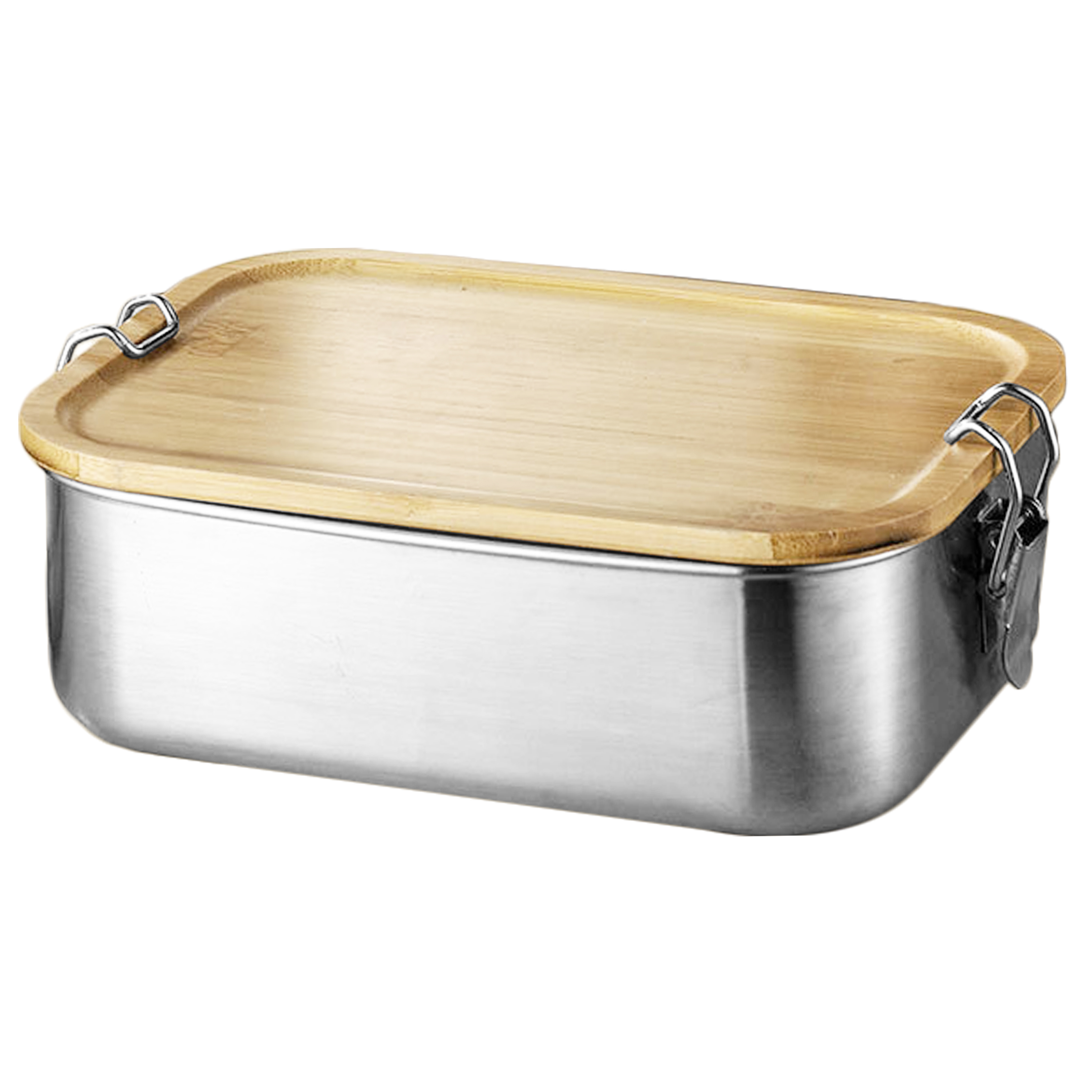 Portable outdoor camping metal stainless steel Food Storage Container lunch box with bamboo lid