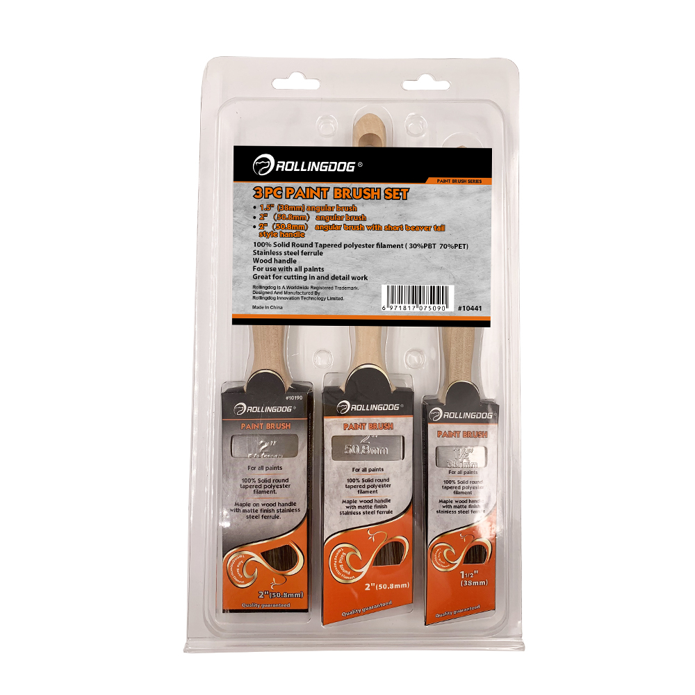 ROLLINGDOG-STANDARD 10441 3PC Paint Brush Set For Use With All Paints Great For cutting in and detail work