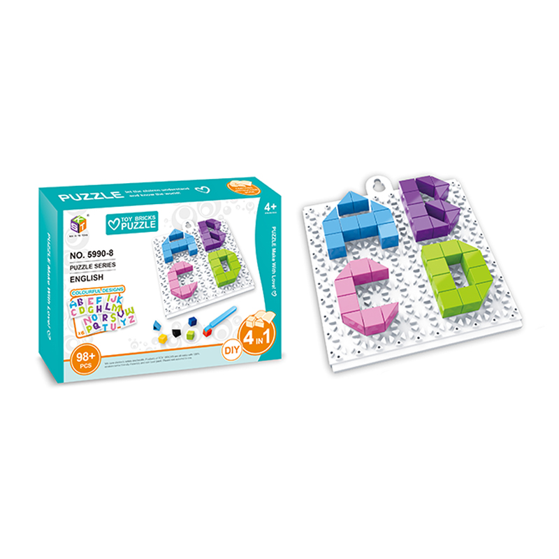 98pcs Children Cube Puzzle Baby Learning Game Brick Puzzle 4 in 1 Building Blocks Toy Colorful Designs Letters Plastic Toy Brick