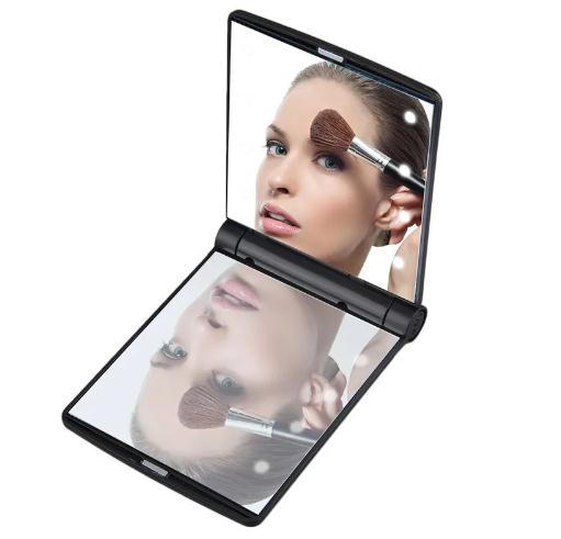 2023 New Arrive Folder LED Led Lighted Travel Mirror Magnified Makeup Mirror With Light Customs Package