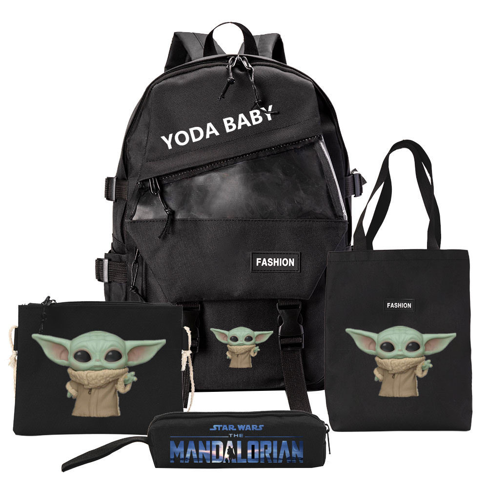 New 4 pcs baby yoda bag pen case mandalorian figure canvas back pack plush toy baby yoda backpack