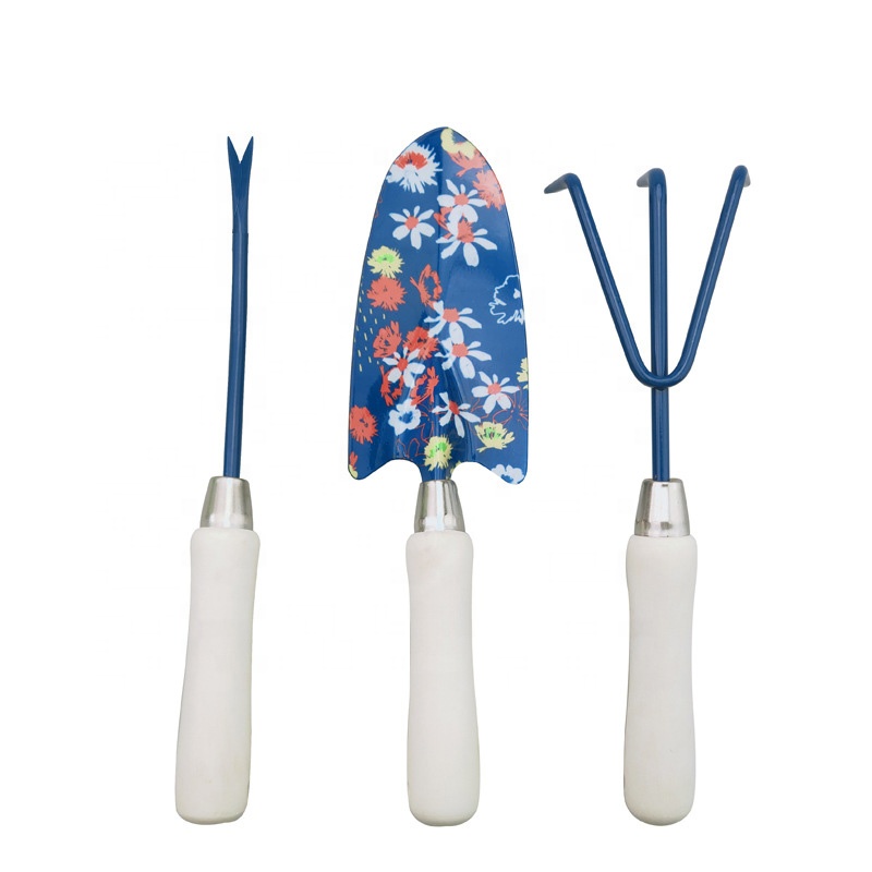 New Novelty Floral Printed Carbon Steel Garden Tools Gift 3 pcs Floral Garden Tool Sets with Wooden Handles, Garden Tools