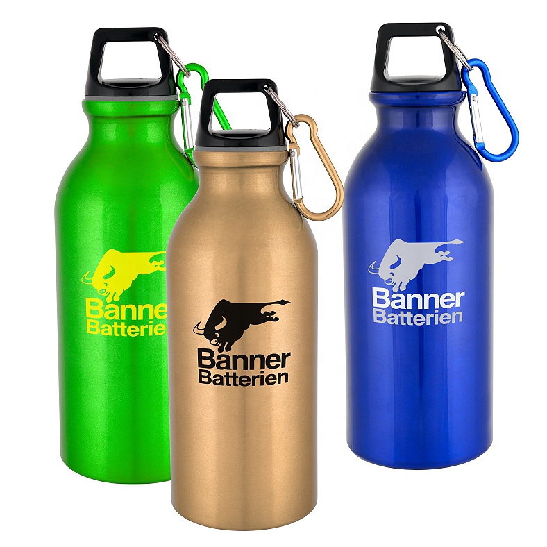 Promotional 500ml 750ml Sports Aluminum Water Bottle Reusable Metal Drink Bottle with Carabiner
