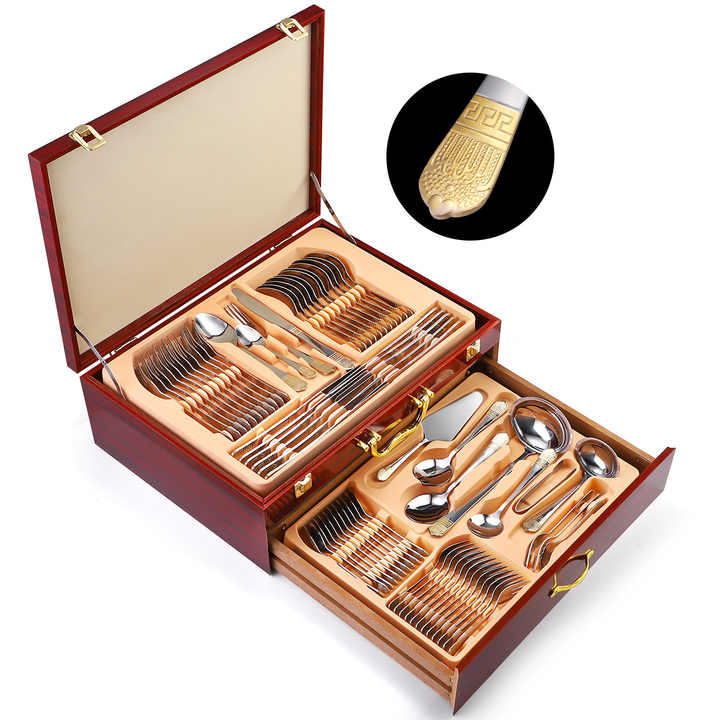 Luxury 72pcs Cutlery Set Spoon Knife and Fork Stainless Steel Flatware Sets for Wedding Gifts