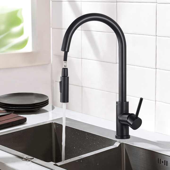 2021 kitchen faucet black stainless steel 304 water tap modern kitchen taps brass pull out sprayer kitchen mixer sink faucets