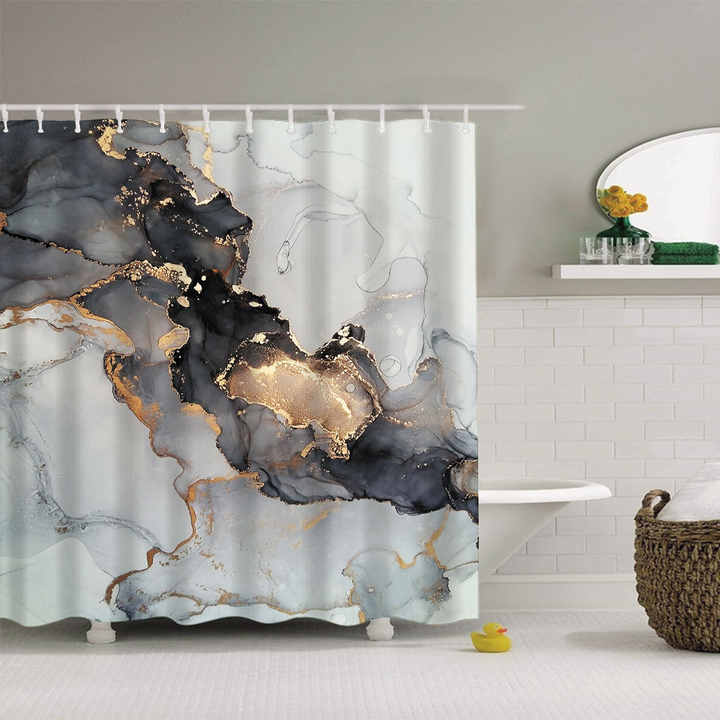 2024 New Design Marble Shower Curtain Waterproof Polyester Fabric Bathroom Shower Curtain For Bathroom