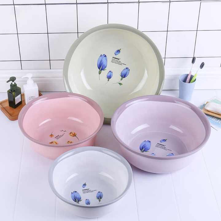 WANFU Household Plastic Round Wash Basin with Handle Portable Durable Dish Tub for Kitchen Bathroom