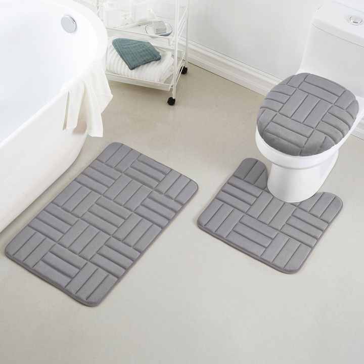 Wholesale Custom Non Slip Chenille U -shaped Toilet Mat Set Soft Memory Foam Bathroom 3 Piece Bath Mat Rug Sets