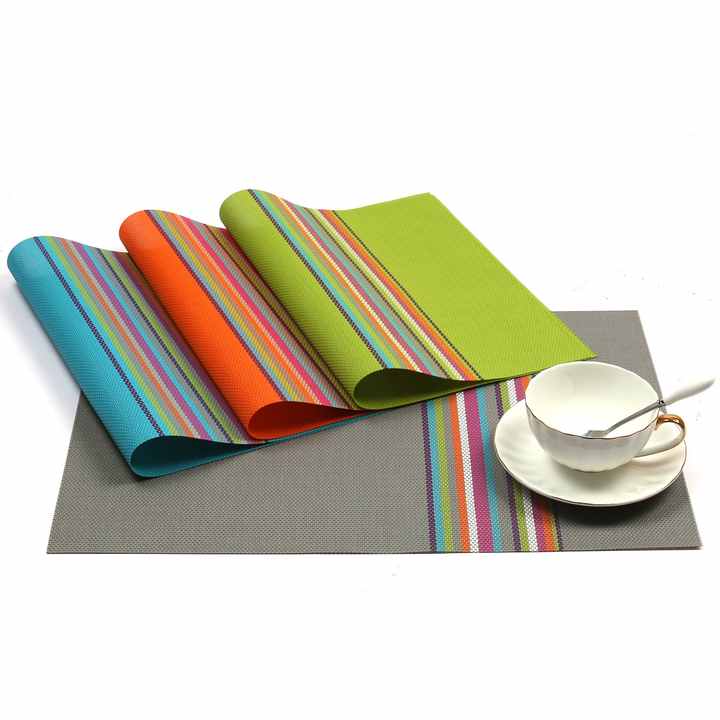 Colorful Woven Vinyl Table Placemat Washable Heat Resistant Plastic Place Mat PVC Center Table Placemat