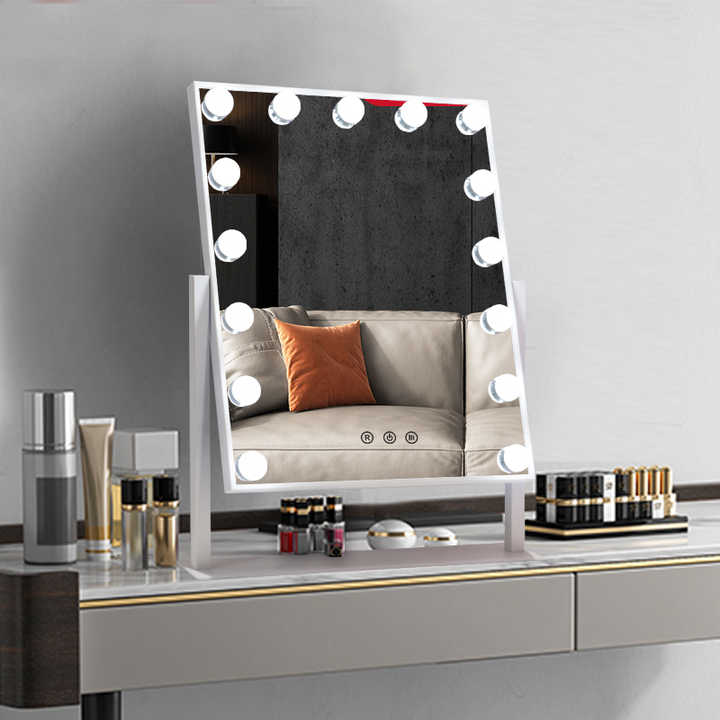 Metal frame table touch screen spiegel espejo with led lighted light vanity makeup hollywood mirror