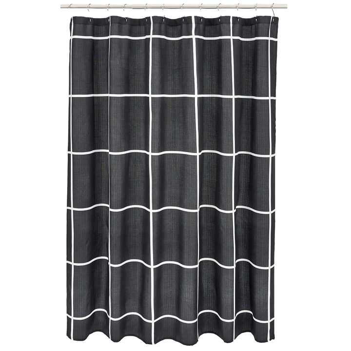 Basics Microfiber Black Grid Printed Pattern Bathroom Shower Curtain - Black Grid, 72 Inch