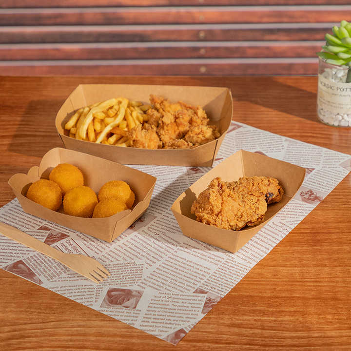 LOKYO wholesale fast food takeout containers brown customized disposable kraft food paper boat tray